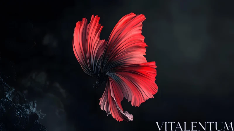 Elegant red betta fish in dark minimalist digital art style.