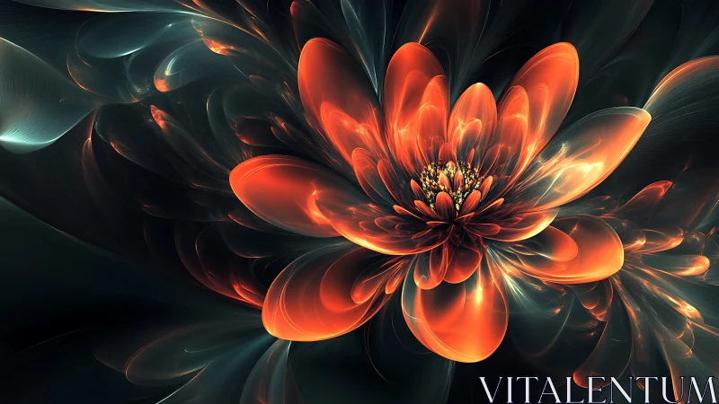 Digital painting of luminous fractal flower in dark field.