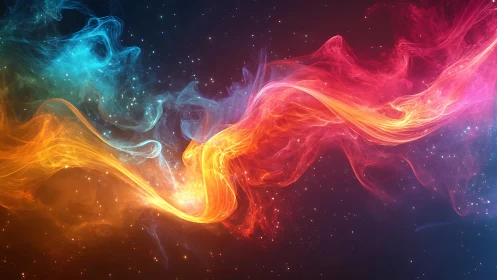 Chromatic nebula stream arcs across deep stellar void