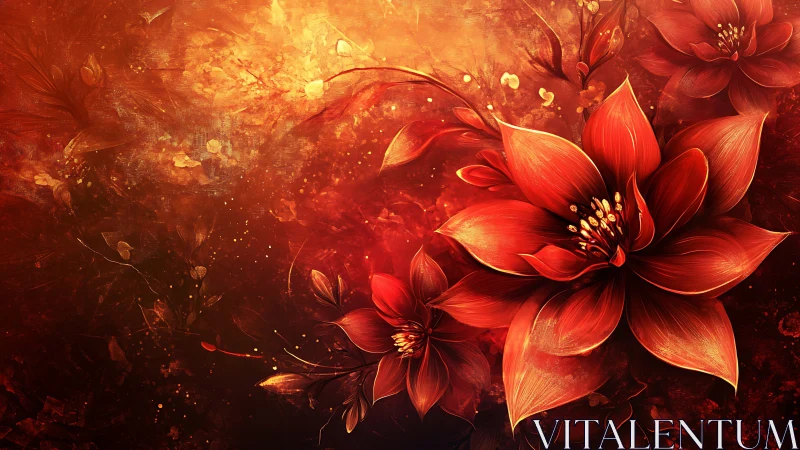 Embers in Bloom, Glowing Scarlet Flowers in Warm Light.