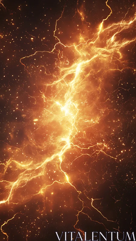 Golden Lightning Strike Through Cosmic Space.