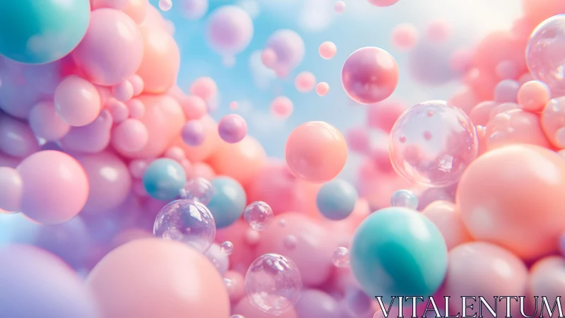 Pastel Abstract Spheres Floating in Soft Dreamy Digital Art.