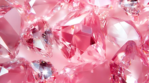Cluster of faceted pink gemstones in close-up view.