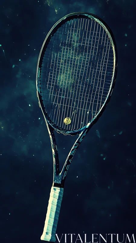 Tennis racket floats in moody teal light, evoking quiet focus