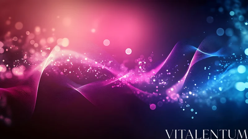 Neon bokeh waveforms curve across a dual-tone gradient field