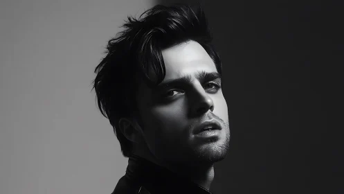 High-contrast monochrome male portrait with sculpted rim lighting