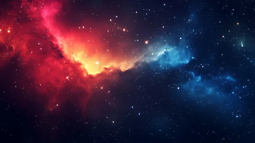 Starlit bridge between crimson nebula and quiet blue void.