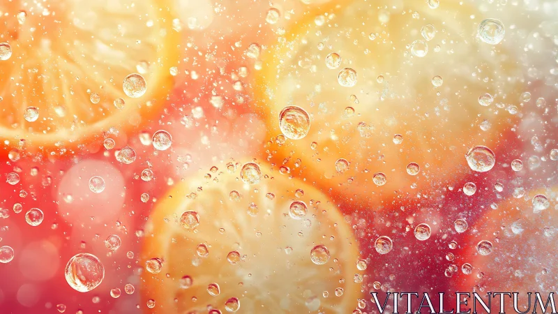 Macro citrus slices submerged in effervescent carbonated liquid