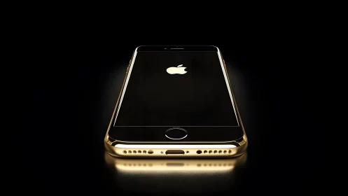 Luxurious Gold iPhone on Black Background, Modern Minimalist Style.