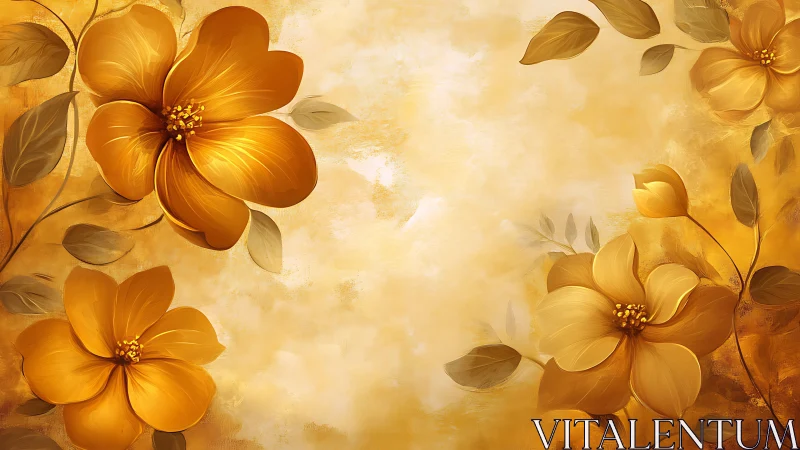 Layered Golden Floral Composition: Translucent Petals with Luminous Stamen Detail