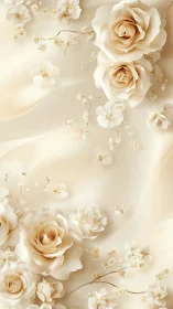 Cream-Toned Roses with Gypsophila Arrangement Against Neutral Backdrop.