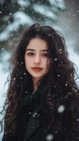 Snowlit portrait captures serene gaze in shallow depth-of-field