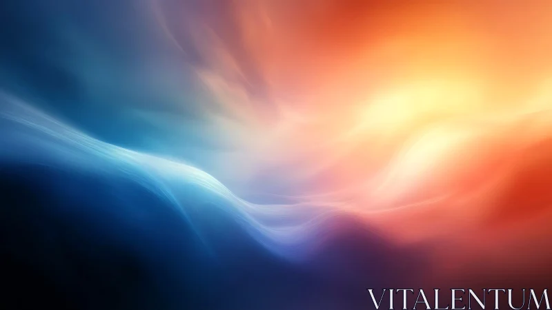 Soft sunrise over digital waves of light and color.