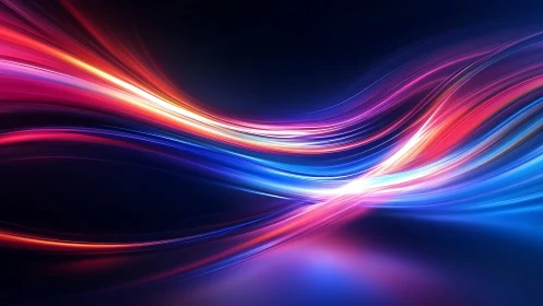 Vibrant neon light waves on dark background, digital abstract art.