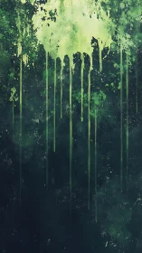 Emerald paint drips cascade over dark abstract field.