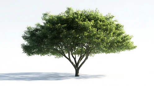 Single green tree on white background with soft shadows.