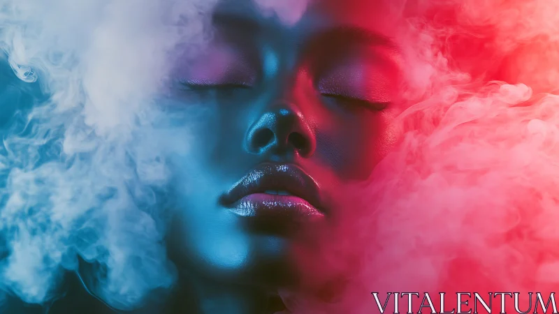 Dreamy neon portrait resting in clouds of soft color.