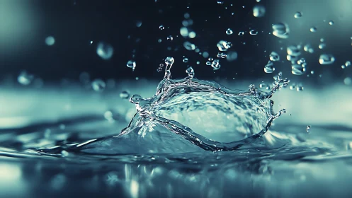 Single liquid droplet impact forming radial water crown.