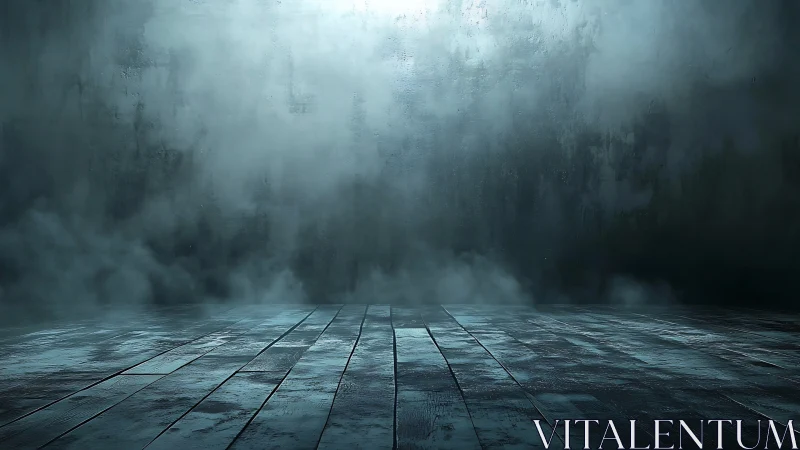 Fog-drenched wooden floor quietly waits for unseen drama