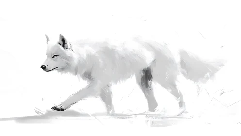 White Arctic wolf strides through a minimalist icy silence
