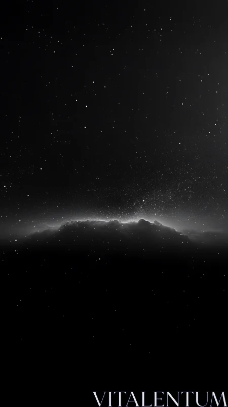 Monochrome starfield extends above silhouetted cloud layer