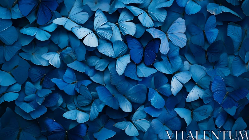 Dense overlay of monochromatic blue butterflies with tonal contrast