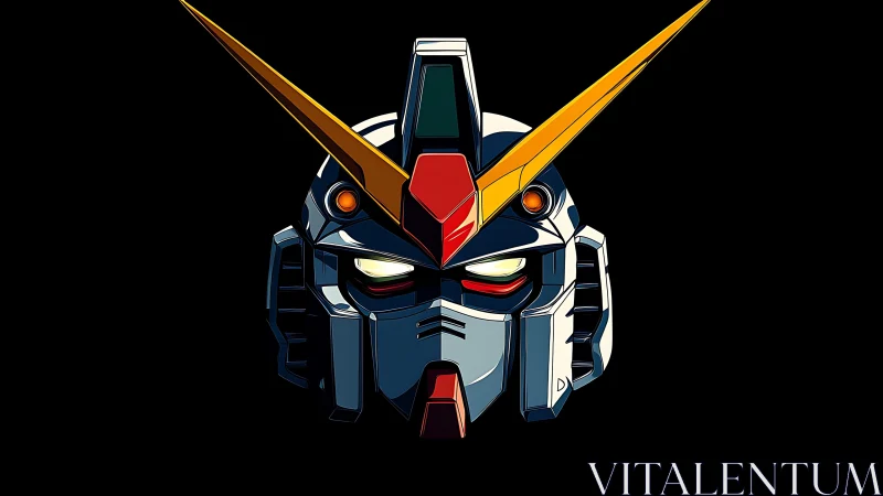 Mecha warrior helmet portrait with bold vector lines.