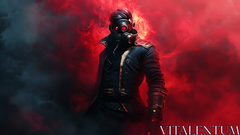 Pyroclastic tactician with respirator in infernal aerosol field.