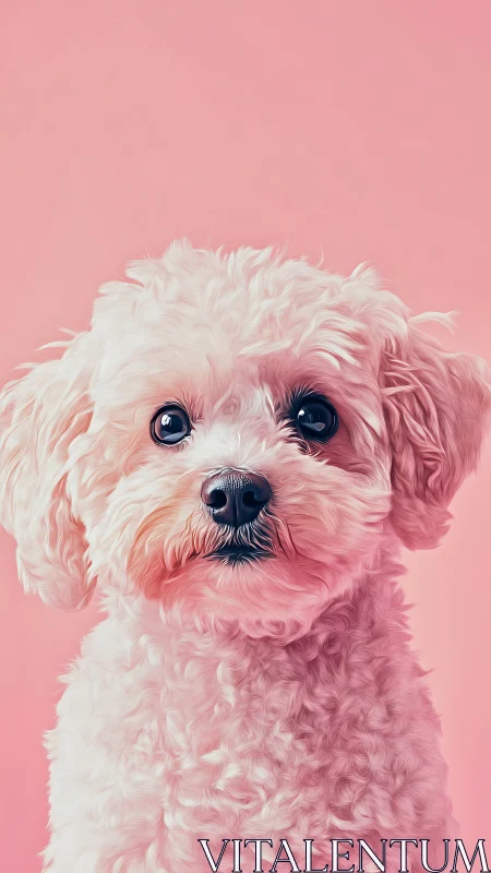 Digital portrait of white toy dog on minimal pink ground.