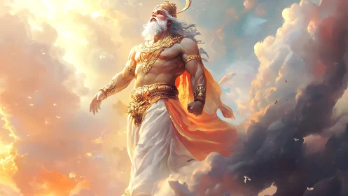 Mythic sky deity rendered in high-dynamic atmospheric lighting