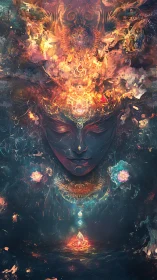 Celestial spirit awakens in a cascade of cosmic fire