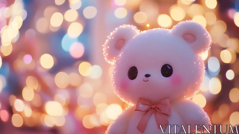 Plush bear portrait rendered in soft-focus bokeh lighting design