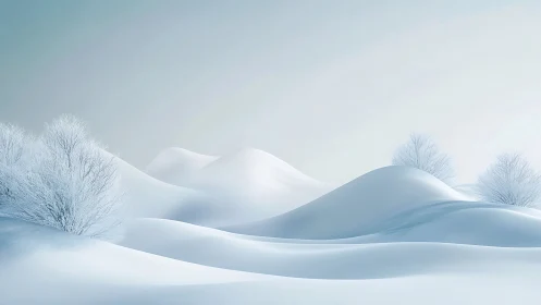 Soft winter dunes and frosted trees in quiet morning light.