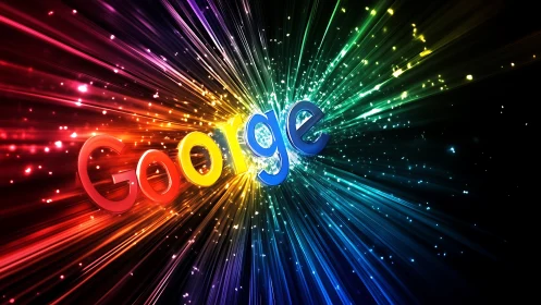 Explosive rainbow light burst animates 3D text in deep space