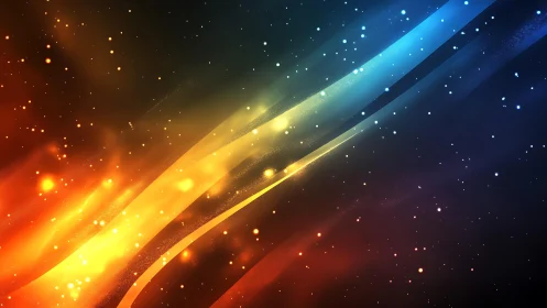 Vibrant abstract space background with glowing lights and streaks.