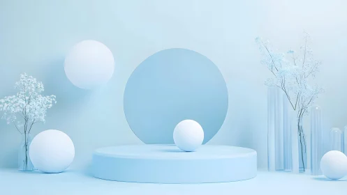 Soft blue minimal stage welcomes calm shapes and flowers