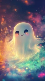 Gentle glowing ghost drifts happily through a dreamy night