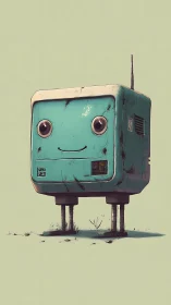 Weathered turquoise robot box with simple standing legs.