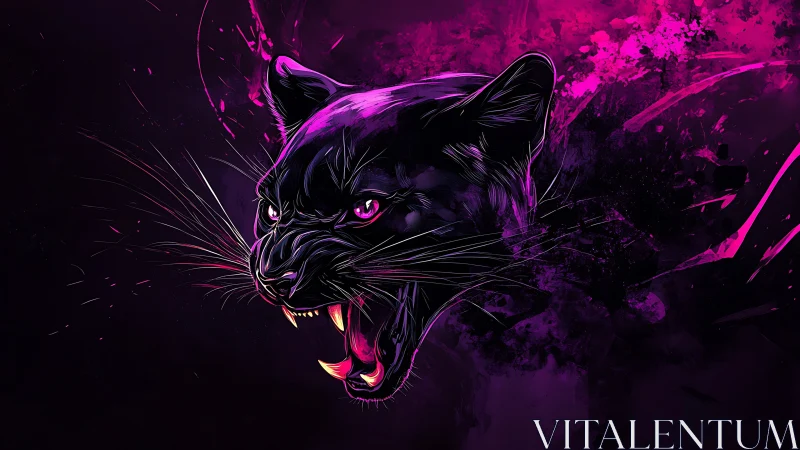 Neon Panther: Fierce Digital Beast in Magenta Glow