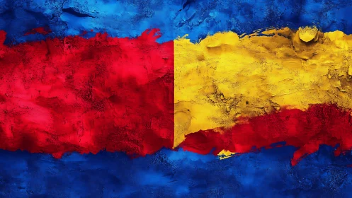 Horizontal tricolor bands form textured abstract composition