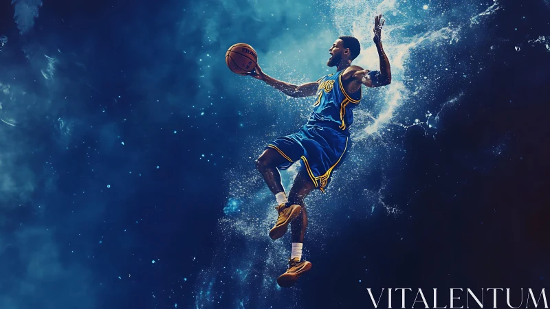 Stellar court leap as a cosmic baller tears through nebulae.