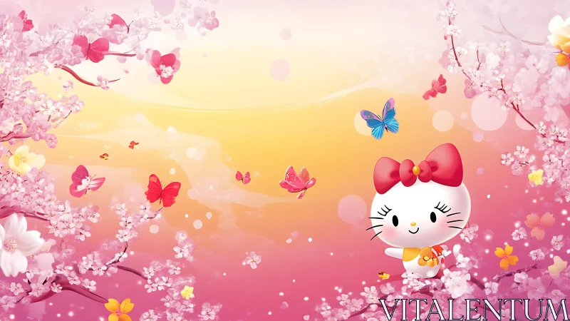 Blossom-kissed kitty dreams beneath a glowing sakura sunset.