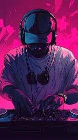 Neon soaked DJ leans into the beat and lights up the night