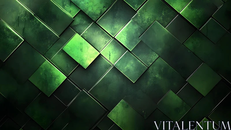 Abstract green geometric tiles pattern with metallic sheen.