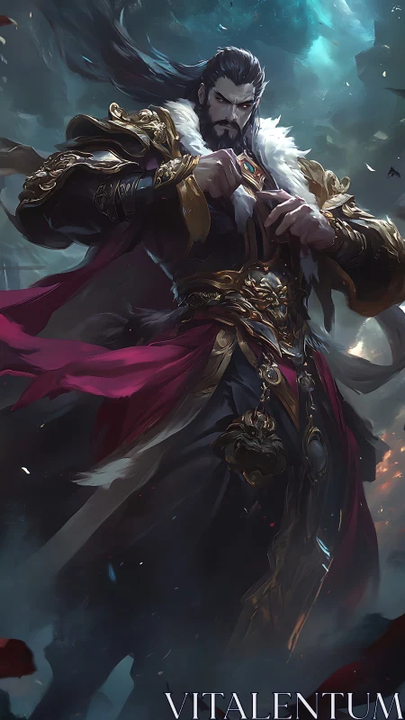 Storm-clad warlord tightening fate&rsquo;s gilded gauntlets.