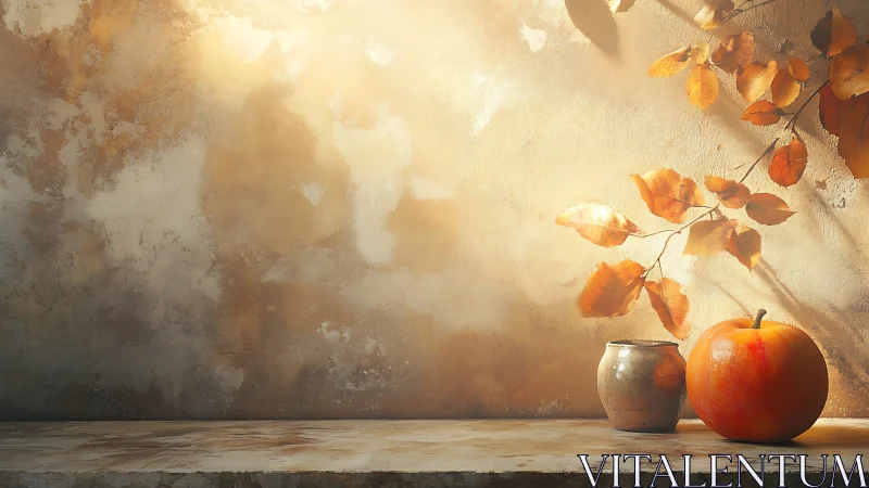 Gentle autumn still life glows softly in warm golden light