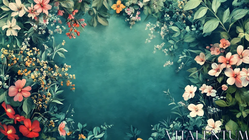 Botanical Reverie Blooms Upon Teal Canvas Dreaming
