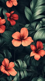 Tropical Hibiscus Blooms Dance Against Deep Verdant Shadows