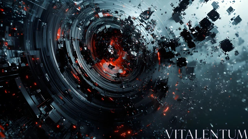 Futuristic Abstract Vortex with Glowing Red Accents in Digital Style.