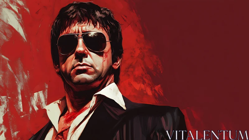 Digital painting portrait with cinematic crimson negative space.